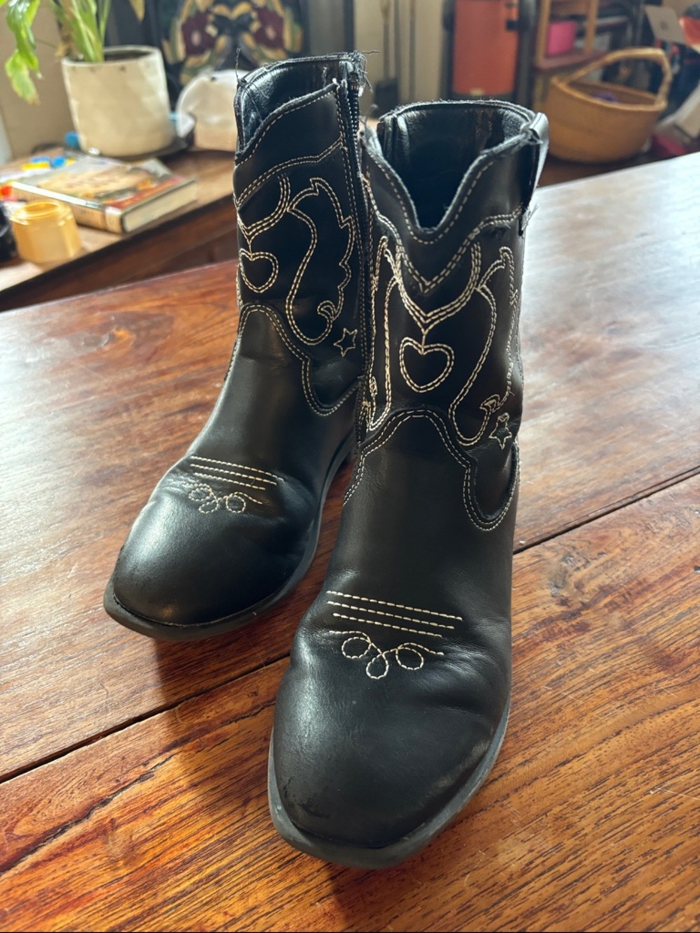 Black Western-Stitch Ankle Boots for kids